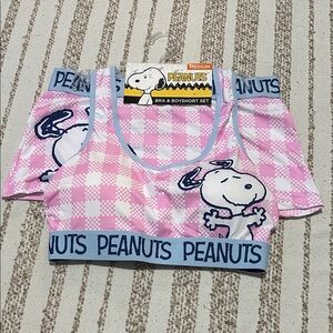 Peanuts Pink and White Checkered Snoopy Bra & Boyshort Set
